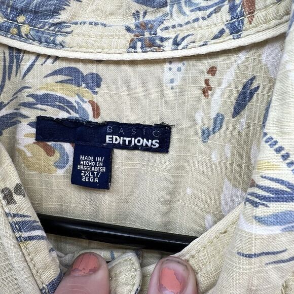 Men’s 2XLT Button Up Hawaiian Shirt Beige Nautical Sailing Print - Picture 3 of 6